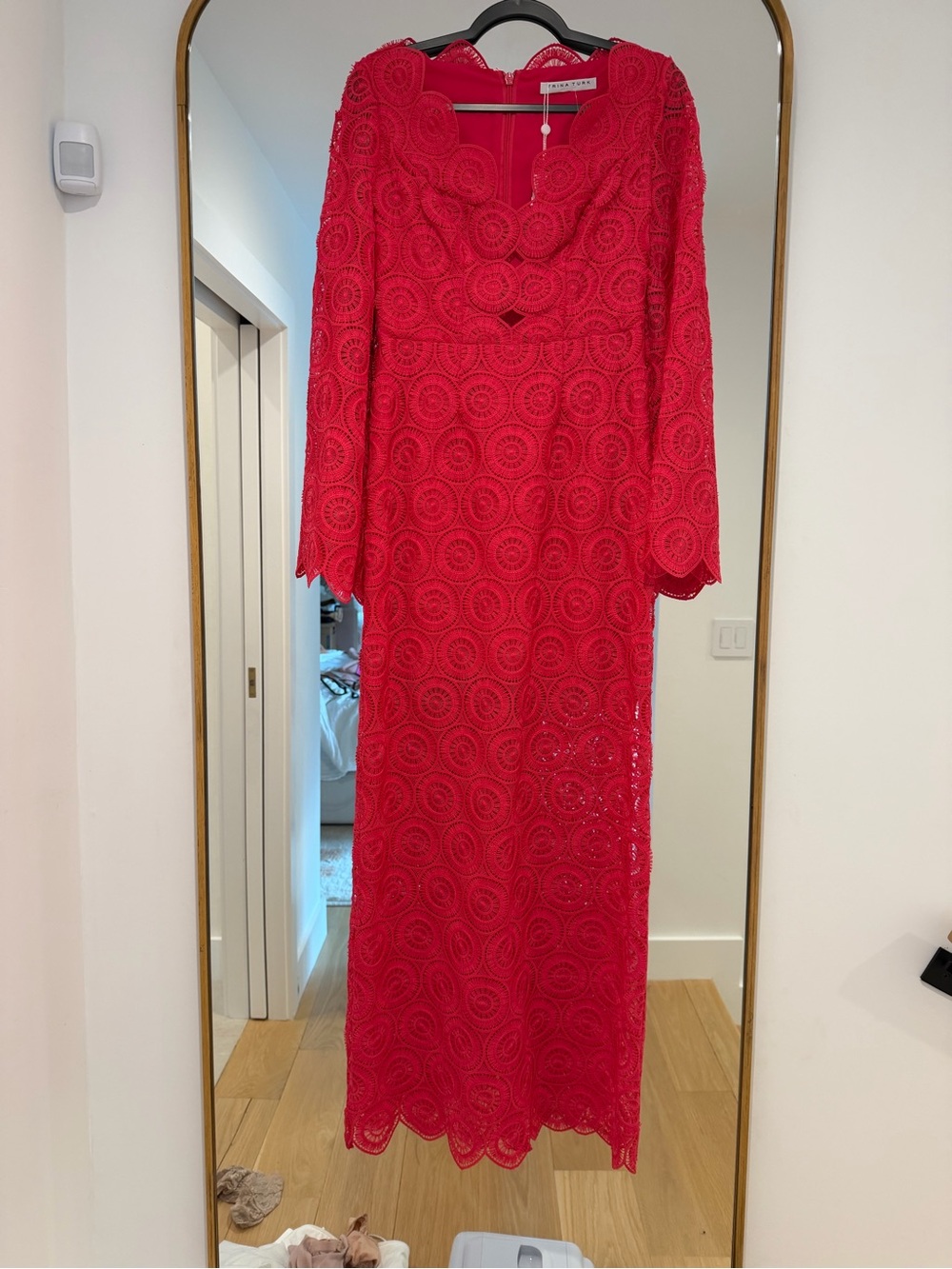 Trina Turk Coral Crochet Lace Maxi Robe - Picture 3 of 11